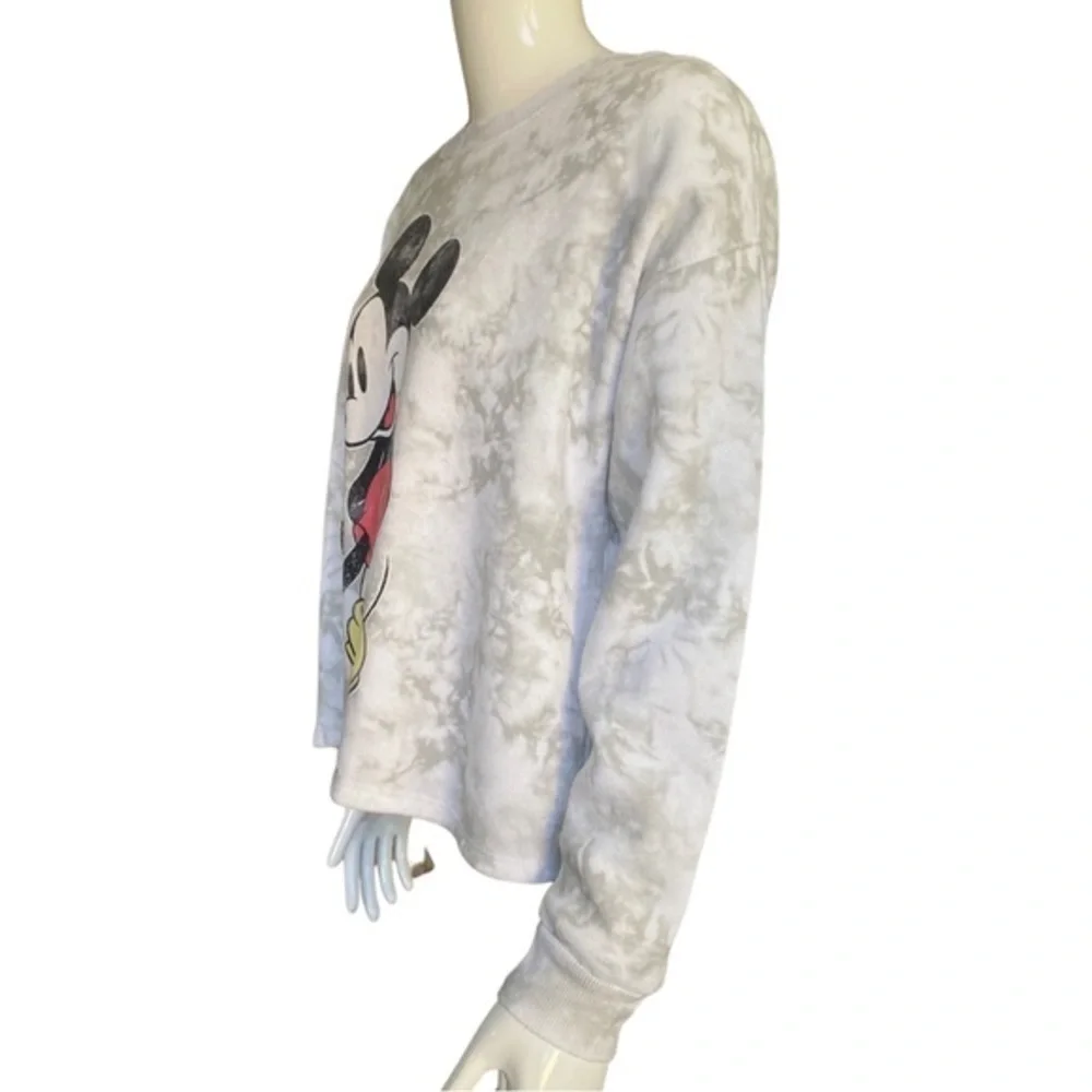 DISNEY MICKEY MOUSE White/Gray Tye Dye Crewneck Long Sleeve Sweatshirt size M - Picture 4 of 6